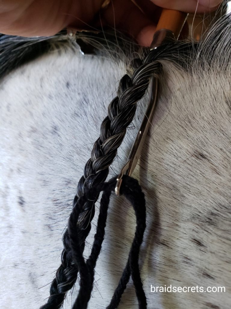 Braided Horse Manes: Use latch hook to pull braid up through crest.