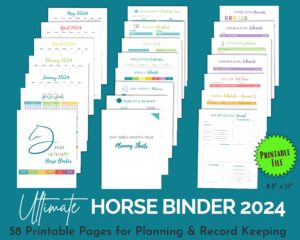 2024 horse binder printable templates, 2024 Horse planner, horse care tracker, equestrian planner, horse record keeping, equestrian calendar, equine planner, horse journal, riding journal, horse and rider planner or journal, printable equestrian templates