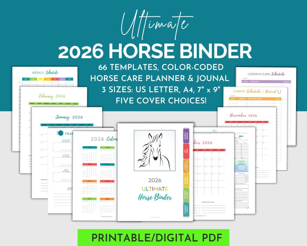2026 Equestrian Planner, 2026 Horse Record Keeping Templates, Digital Horse Planner, Printable Horse Care Templates